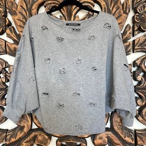 Black Halo Top - Distressed Gray Sweatshirt - Open Back - Athleisure Wear Size S